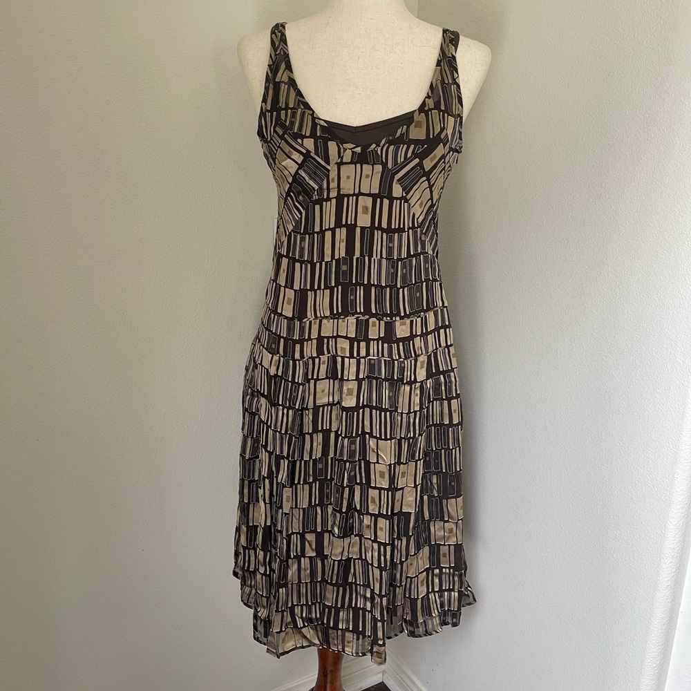 Silk Geometric Print Sleeveless Dress